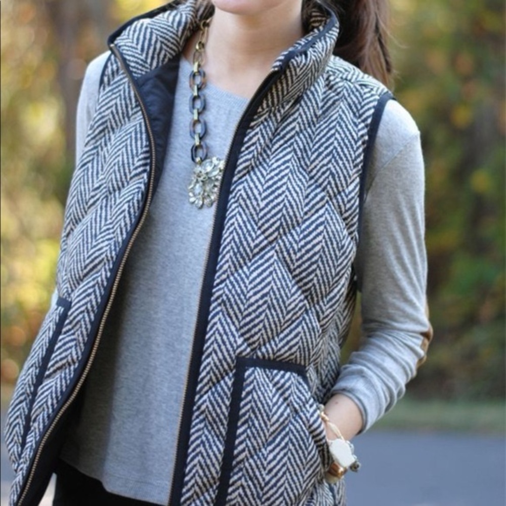 J.crew Herringbone Down Puffer Vest Black Tan Size XSmall
